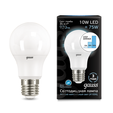 Лампа светодиодная LED 10 Вт 920 лм 6500К AC150-265В E27 А60 (груша) холодная шаговое диммирование выключателем Black Gauss - 102502310-S
