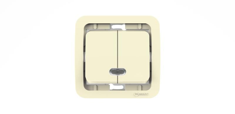 Выключатель 2-кл. СП Mimoza 10А IP20 без вставки с подсветкой крем. Makel 32023