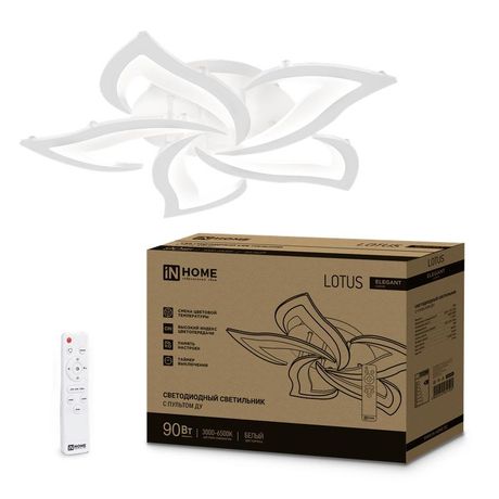 Светильник светодиодный ELEGANT LOTUS 90Вт 230В 3000-6500K 7000Лм 590х570х90мм c пультом ДУ белый IN HOME - 4690612051505