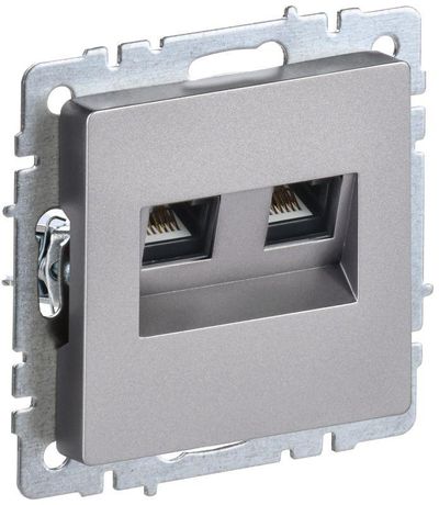 Розетка компьютерная двойная СП RJ45 кат.5E BRITE РК10-2-БрС сталь IEK BR-K20-1-K46