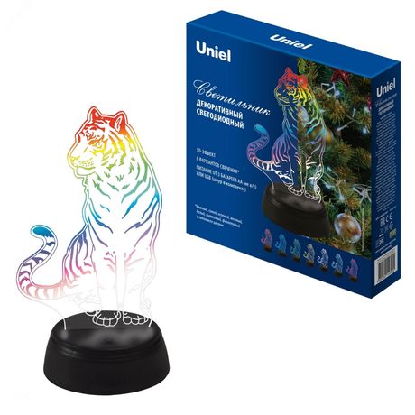 Светильник декоративный ULI-M507 RGB/3AA TIGER/BLACK с эффектом 3D Тигр на батарейках 3AA (не в/к) 1 светодиод RGB свет - UL-00008402 Uniel