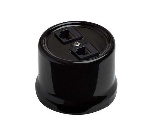 Розетка компьютерная 2-м ОП Лизетта RJ45 10А IP20 ретро кат.5E керамика черн. Bironi B1-302-03