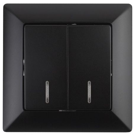 Выключатель двойной с подсветкой, 10А-250В, СУ, Solo, антрацит,4-105-05 - Б0043295 ЭРА