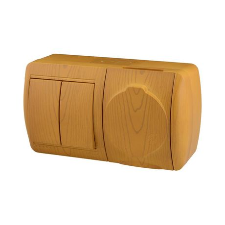 Блок Nata (розетка с заземл. защ. крышкой + 2-кл. выкл.) ольха LEZARD 710-0700-171