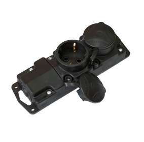 Розетка 2-м 16А 250В электрич. штепс. с заземл. IP44 черн. каучук БЕЛТИЗ Р16-415 Bylectrica