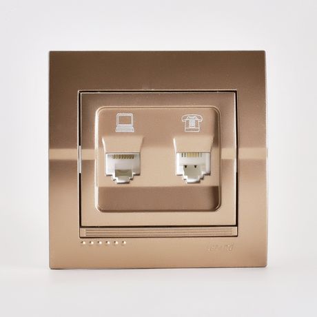 Розетка компьютерная + телефонная 2-м СП Deriy RJ45 RJ11 IP20 свет. корич. перламутр. LEZARD 702-3131-143