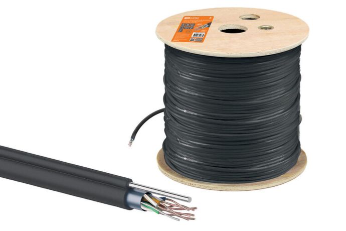 Кабель витая пара F/UTP Cat 5e 4х2х24AWG (305м) solid, PE для наружн. прокл., чёрный, трос 1,2мм | SQ0107-0108 TDM ELECTRIC