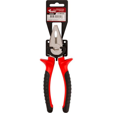 Плоскогубцы комбинированные "Оптима" 180мм двухцветные обрезиненные ручки полированная сталь КУРС 47554