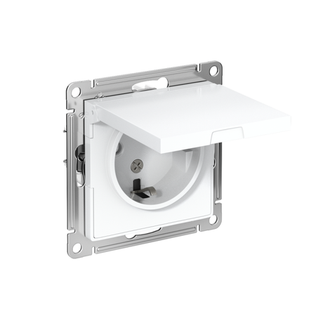 Механизм розетки 1-м СП ATLAS DESIGN с заземл. защ. шторки крышкой 16А IP20 бел. SchE ATN000146 APC