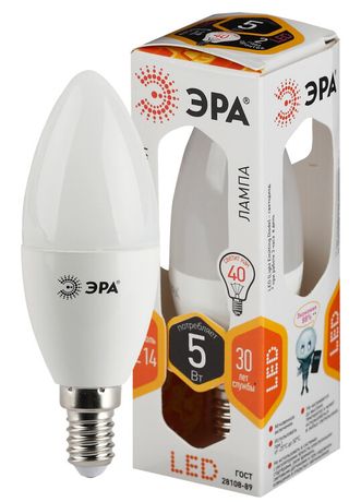 Лампа светодиодная LED B35-5W-827-E14 (диод, свеча, 5Вт, тепл, E14 (10/100/3500) ЭРА - Б0018871