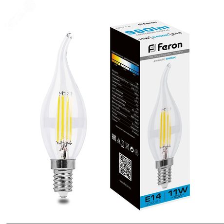 Лампа светодиодная LED 11вт Е14 дневной свеча на ветру FILAMENT - LB-714 38237 FERON