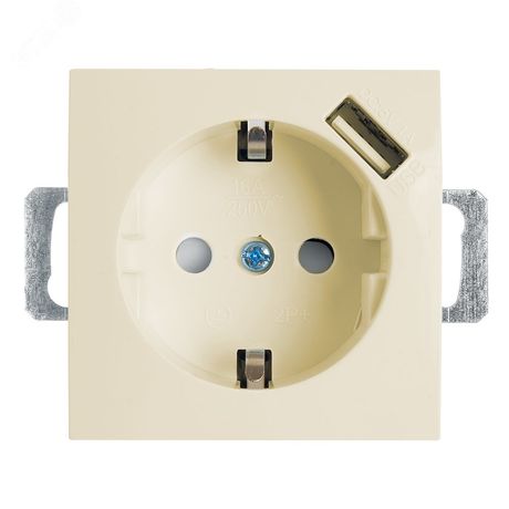 Розетка одноместная (механизм) с/з 250В, 16А с USB 1А, серия Эрна, слоновая кость, Stekker - PST16-9111-02 39329 FERON