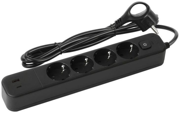 Удлинитель с сетевым фильтром 4х1.5м заземл. 10А USF-4es-1.5m-2xUSBAC-B +2xUSBA+C 3.1A выкл. базов. защитой Эра Б0059572