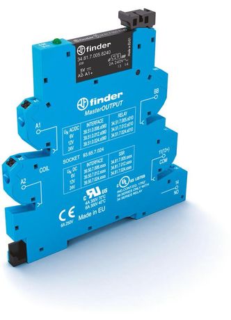 Интерфейсный модуль, твердотельное реле, серия MasterOUTPUT; выход 6A (24В DC); питание 6В DC; категория защиты IP20 | 395070069024 Finder 39.50.7.006.9024