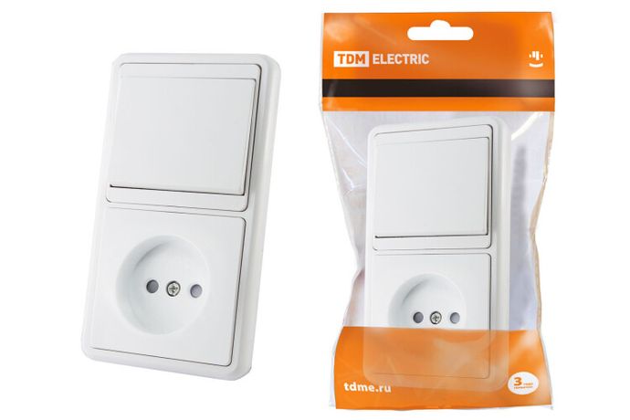 Блок комбинированный БКВР 1-но кл. выкл + розетка 2П с з/ш | SQ1813-0004 TDM