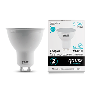 Лампа светодиодная LED 5.5 Вт 450 лм 4100К AC180-240В GU10 софит MR16 нейтральный Elementary Gauss - 13626