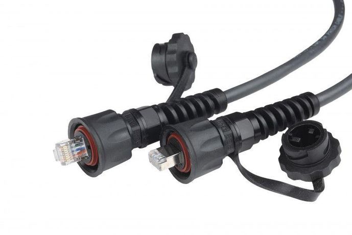 Промышленный патч-корд FTP IP67 категория 5e с защитными крышками 10 м черный экранированный - 46988 Hyperline