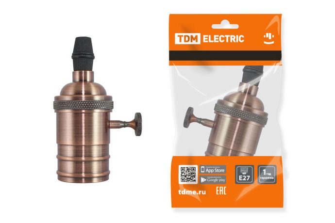 Патрон подвесной Е27 с выключателем, металлический "Лофт", медь | SQ0335-0069 TDM