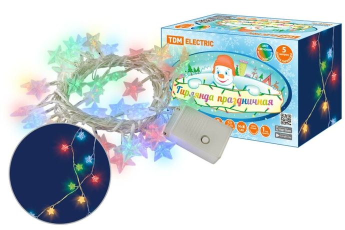Гирлянда светодиодная "Звездочки" 50LED, 5м, 8 режимов, многоцвет., прозр.шнур, 250 В, | SQ0361-0049 TDM ELECTRIC
