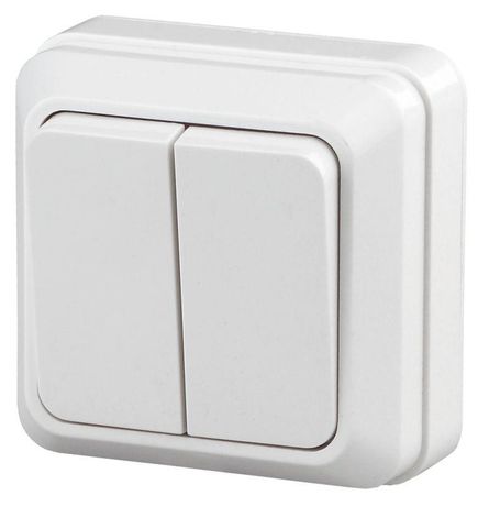 Выключатель двойной, 10А-250В, ОУ, б.м.п., Quadro, белый,2Э-104-01 - Б0038839 ЭРА