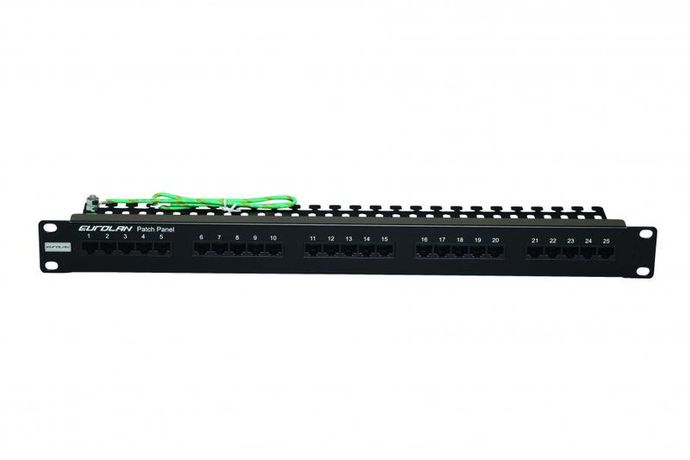 Коммутационная панель 19" моноблочная, категория 3, UTP, 1U, 25 портов, черный, | 27B-U3-25BL Eurolan