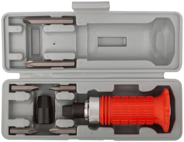 Отвертка ударная 6 CrV специальных бит резиновая ручка пластиковый кейс FIT 56266 РОС