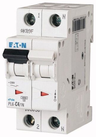 Выключатель автоматический 4А, кривая отключения С, 1+N полюс, отключающая способность 6 кА - 106030 EATON