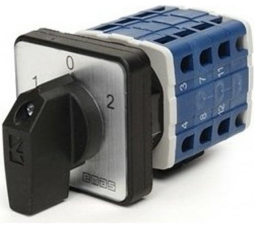 Переключатель полюсов 10А (1-0-2) 60 градусов, 3 полюса, рамка 48х48 мм, 400В AC, IP54 - PSA010KD334S EMAS