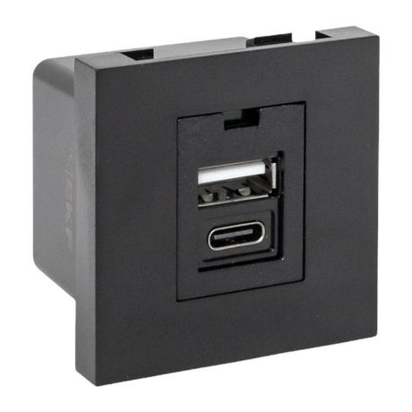 Розетка USB A+C, 2.1А, 2 гнезда, без индикатора, черная, матовая EKF - E2MR2B-21USB-10-AC