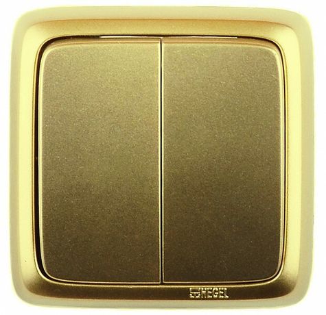 Выключатель двухклавишный наружный с изоляционной пластиной золото 10А - ВА10-153-07 HEGEL