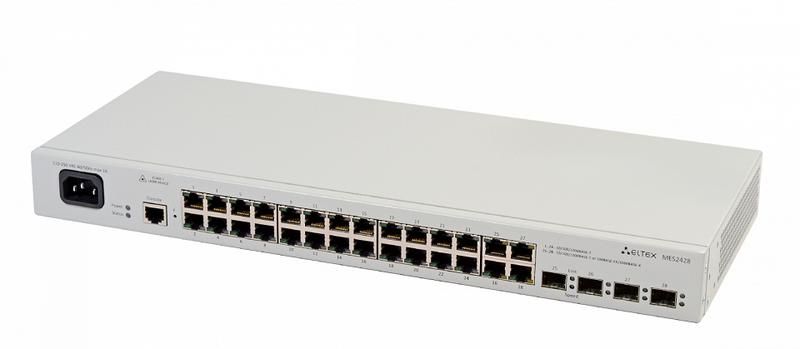 Коммутатор Ethernet 24 порта 10/100/1000 Base-T 4 комбо-порта Base-T/100/1000 Base-X (SFP) 220В AС ELTEX MES2428