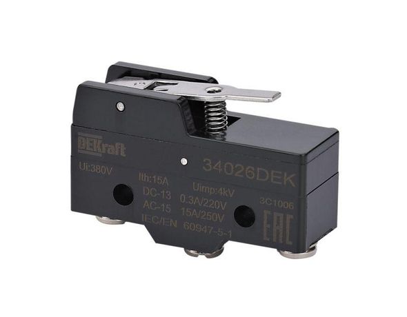 Выключатель концевой 1НО1НЗ миниатюрный шарнирн. типа с коротким рычагом DEKraft 34026DEK APC