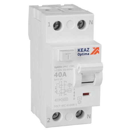 Выключатель дифференциального тока (УЗО) без защиты от сверхтоков 2П 40А 100мА AС 4,5кА OptiDin DM63-2340-AC-4,5-УХЛ4 - 343895 КЭАЗ