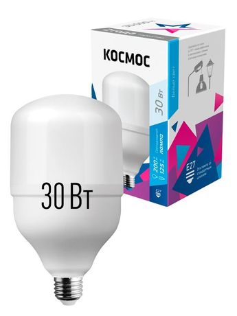 Лампа светодиодная LED 30Вт 220В Е27 D80х135 4500К белый 2650 лм Космос - LksmHWLED30WE2745