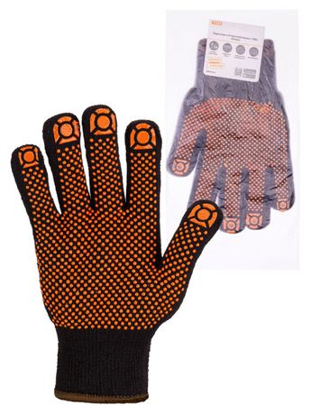 Перчатки х/б плотной вязки с ПВХ "Точка" черные 9 10 кл. 77-80 г 1 пара | SQ1016-0211 TDM