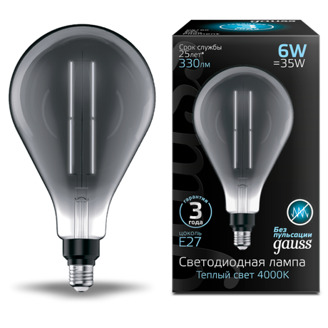 Лампа светодиодная филаментная LED 6 Вт 300 лм 4000К AC185-265В E27 PS160 нейтральный серая колба Black Filament Gauss - 179802205