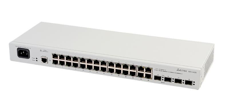 Коммутатор Ethernet 24 порта 10/100 Base-T 4 комбо-порта 10/100/1000 Base-T/100/1000 Base-X (SFP) 220В AC ELTEX MES1428
