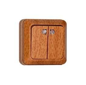 Выключатель Олимп двухклавишный с подсветкой бук - 7946734 Союз