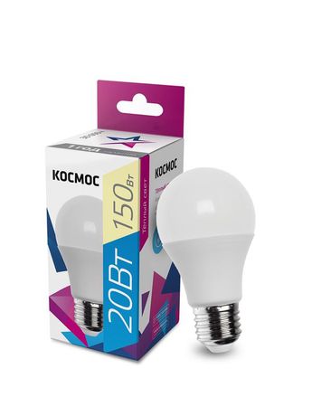 Лампа светодиодная LED 20Вт 220В Е27 D60х138 теплый A65 Космос Экономик - LkecLED20wA65E2730 LkecLED20wA60E2730