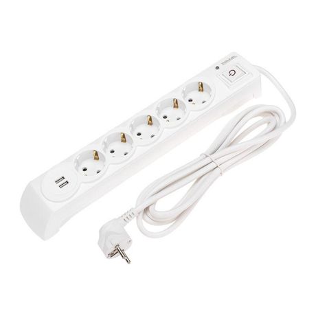 Удлинитель с сетевым фильтром 5х3м автовыкл. 2 USB КГ 3х1.5кв.мм бел. Kranz 13-4700