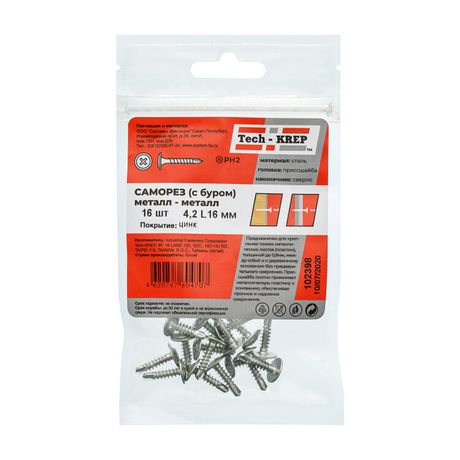 Саморез усиленный для тонкого метал. листа со сверлом 4.2х16 (пакет) (уп.16шт) Tech-Krep PRO/Zitar 102398