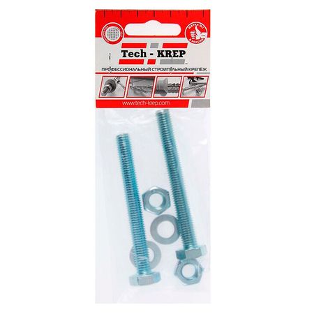 Болт DIN933 8.8 с шестигранной головкой оцинк. М12х120 + гайка шайба (2 шт) - пакет ( 0,248 кг) | 136929 Tech-KREP