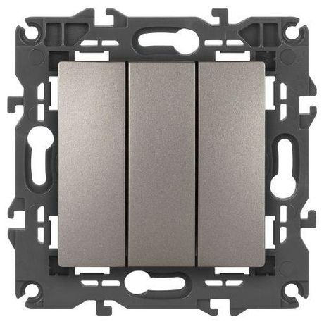 Выключатель трехклавишный, в рамку (скрытого монтажа) титан 10А 250В винтовые зажимы ЭРА Elegance 14-1107-16 - Б0065799