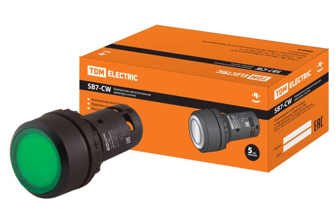 Кнопка SB7-CW3365-24V(LED) d22мм 1з+1р зеленая | SQ0746-0034 TDM