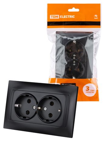 Розетка двойная 2П+З 16А 250В графит "Лама" | SQ1815-0625 TDM