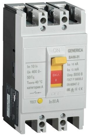 Выключатель автоматический ВА66-31 3Р 80А 18кА GENERICA | SAV10-3-0080-G IEK