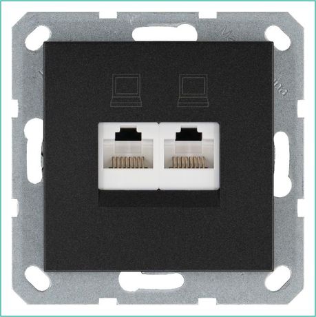 Розетка компьютерная 2-м RJ45 IP20 кат. 6 механизм антрацит Jasmart G6108B