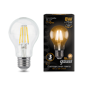 Лампа светодиодная филаментная LED 8 Вт 740 лм 2700К AC185-265В E27 А60 (груша) теплая Black Filament Gauss - 102802108