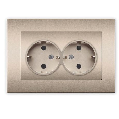 Розетка двухместная UNIVersal серия Афина с/з, с/у, 16А, 220В, шампань (еврослот), механизм - A0128-Br Союз