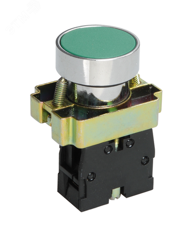 Выключатель кнопочный LAY5-BA31, зелёный, 1НО, цилиндр, хром, без подсветки, d22мм (ЭТ) - ET012086 Электротехник